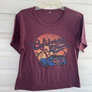 Shein California Dreams Burgundy Purple T-Shirt Top Size S